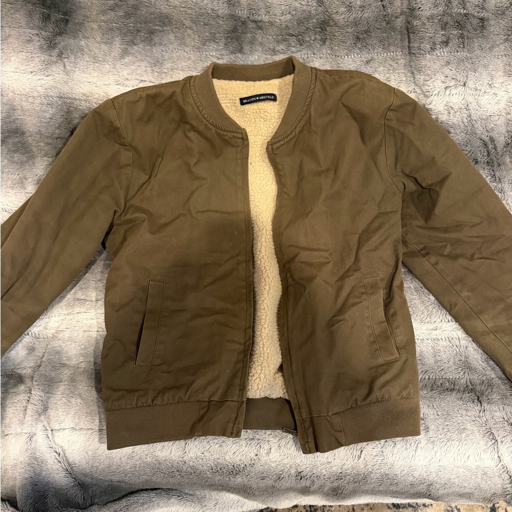 Green Bomber Jacket with Sherpa Lining